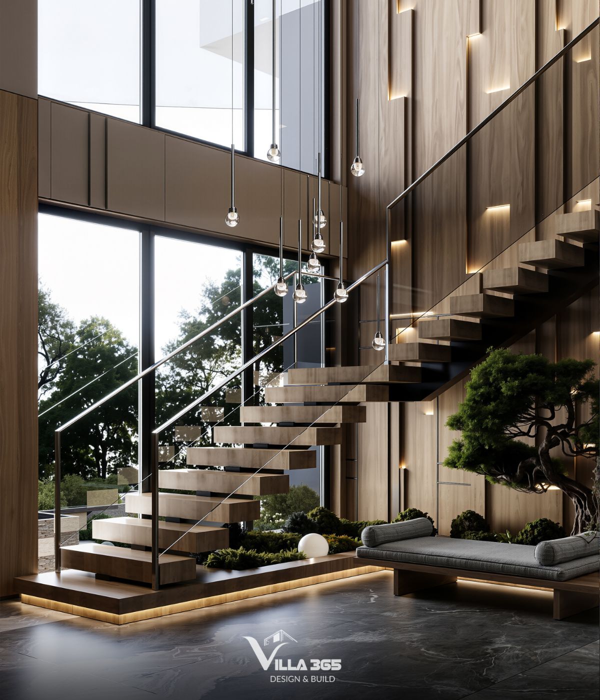 Thiết kế nội thất Plateau Villa – Biệt thự nghỉ dưỡng “đa năng”, thoáng sáng cho gia đình ba thế hệ 16 Thay vì bị đẩy vào vị trí phụ trợ, cầu thang được đầu tư như một điểm nhấn không gian của toàn bộ công trình