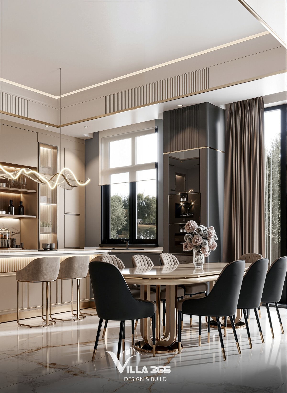 Sự chuyển tiếp mềm mại giữa các sắc độ trung tính giúp không gian duy trì cảm giác cân bằng, ấm cúng và dễ chịu 