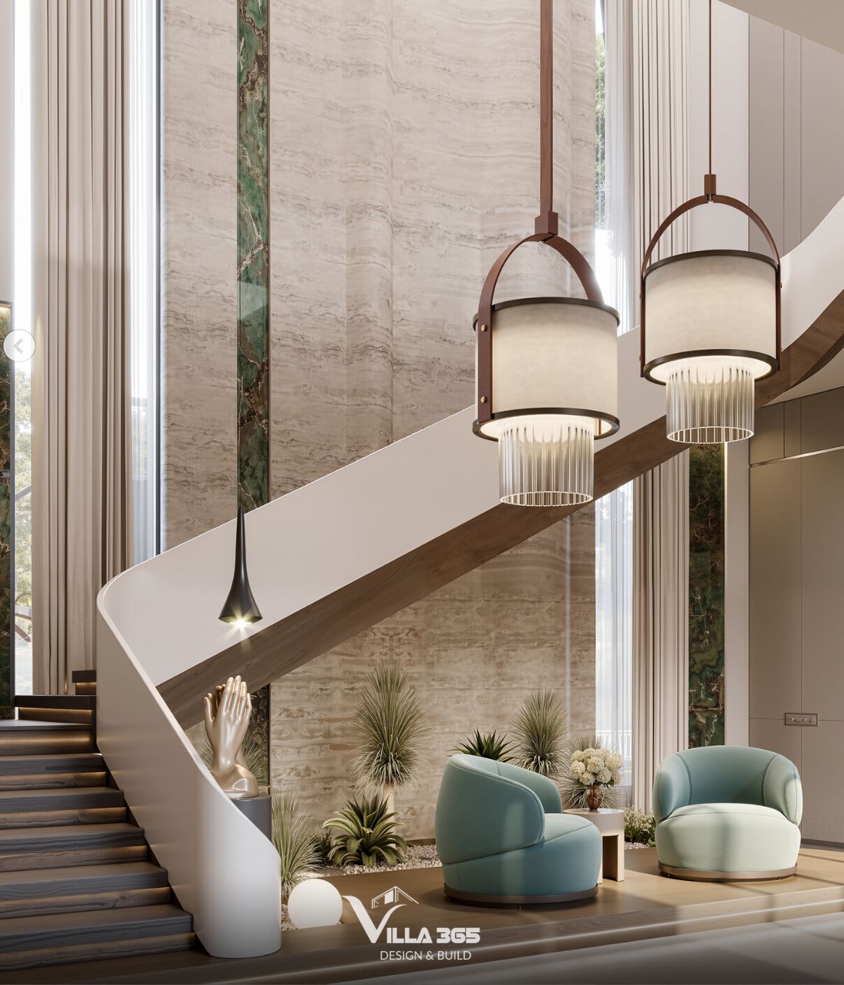 Thiết kế nội thất The Traces Villa – Nơi ký ức trở về 7 Đường cong mềm mại được sử dụng có chủ đích nhằm cân bằng các khối kiến trúc và mang lại cảm giác thư thái