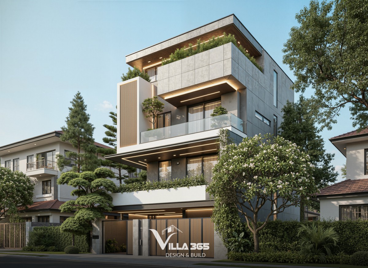Thiết kế biệt thự hiện đại Gò Vấp ưu tiên không gian mở và đường nét kiến trúc tinh gọn 
