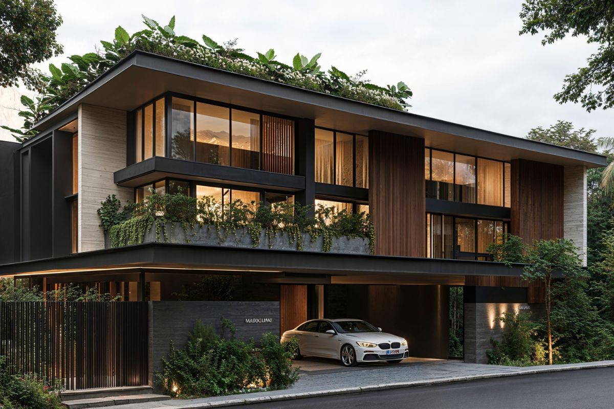Top mẫu thiết kế biệt thự Nhà Bè sang trọng & báo giá mới nhất 2026 6 Sự kết hợp giữa kiến trúc và cảnh quan xanh giúp thiết kế biệt thự hiện đại Nhà Bè luôn thoáng sáng và gần gũi thiên nhiên (Ảnh: Sưu tầm)