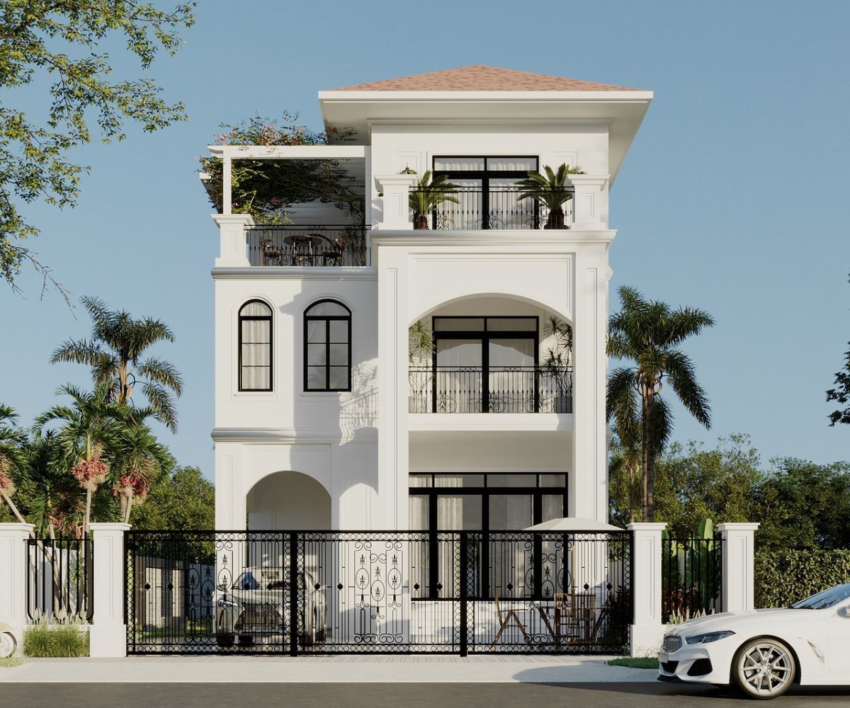 Báo giá thiết kế biệt thự quận 10 cập nhật mới nhất 2026 22 Biệt thự mặt tiền 8m sở hữu lợi thế lớn về thẩm mỹ và khả năng tổ chức không gian (Ảnh: Sưu tầm)