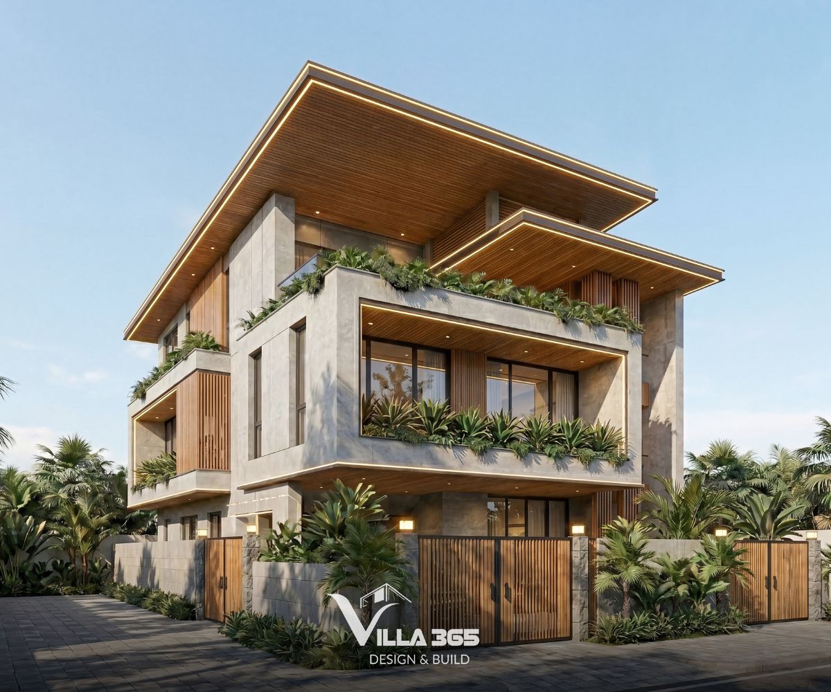 Thiết kế biệt thự hiện đại Quận 11 nổi bật với hình khối mạnh mẽ và đường nét tối giản 