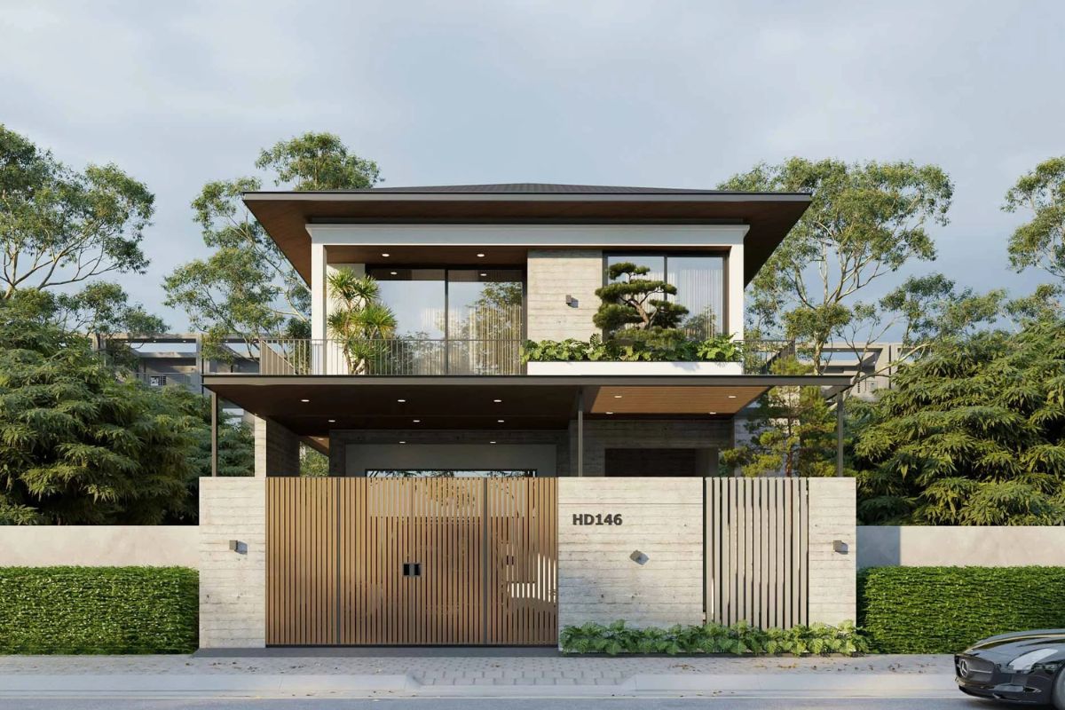 Biệt thự 2 tầng 100m2 cân bằng giữa diện tích sử dụng, tính thẩm mỹ và chi phí cho gia đình 4–6 thành viên (Ảnh: Sưu tầm)
