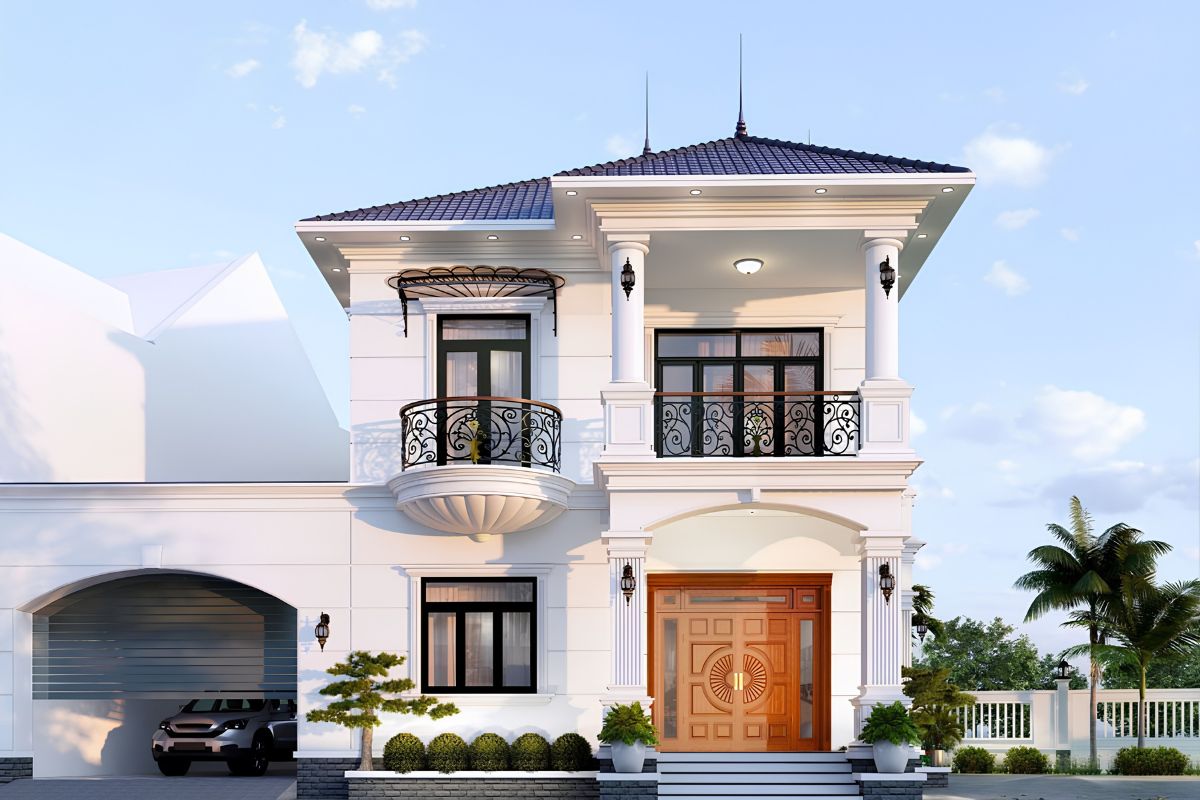 Biệt thự 2 tầng 100m2 mái Nhật nổi bật với tỷ lệ cân đối, độ dốc nhẹ và dáng mái mở rộng thanh thoát (Ảnh: Sưu tầm)