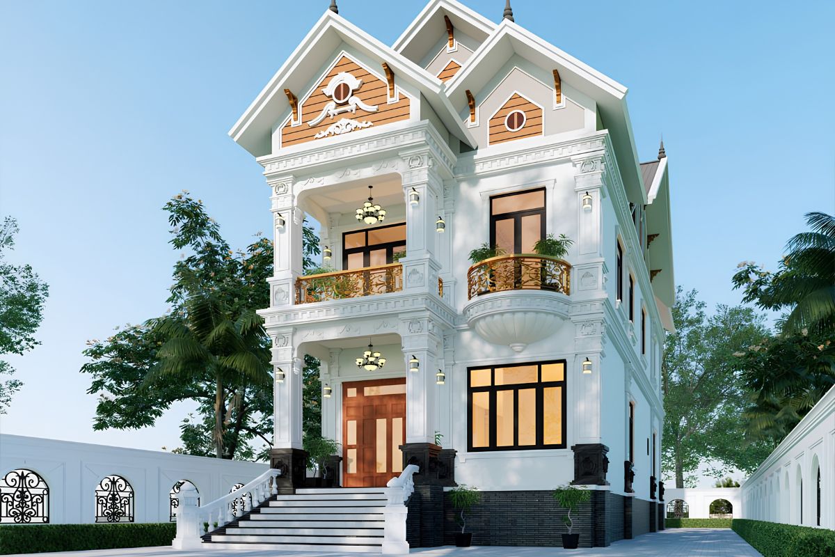 Biệt thự 2 tầng 100m2 mái Thái gây ấn tượng bởi dáng mái cao, đường nét thanh thoát và hình thức bề thế (Ảnh: Sưu tầm)