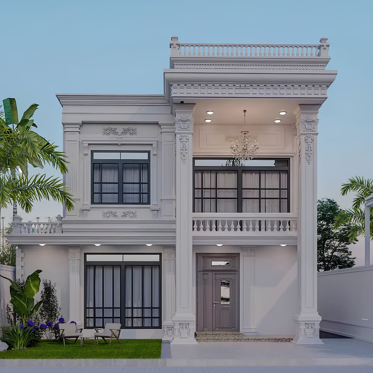 Kiến trúc mái bằng mang đến diện mạo khỏe khoắn, gọn gàng cho nhà biệt thự 2 tầng 100m2 hiện đại (Ảnh: Sưu tầm)