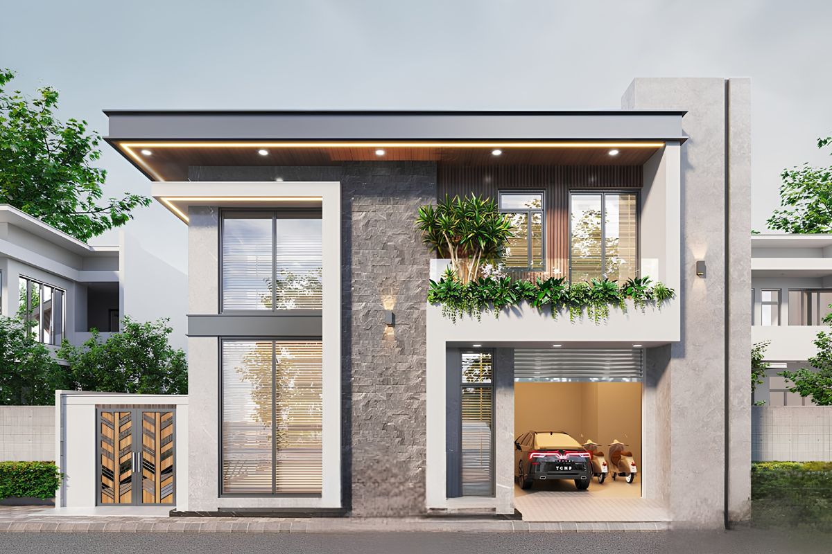 Sân thượng trên mái giúp biệt thự 2 tầng diện tích 100m2 tăng thêm không gian thư giãn, trồng cây và giặt phơi  (Ảnh: Sưu tầm)