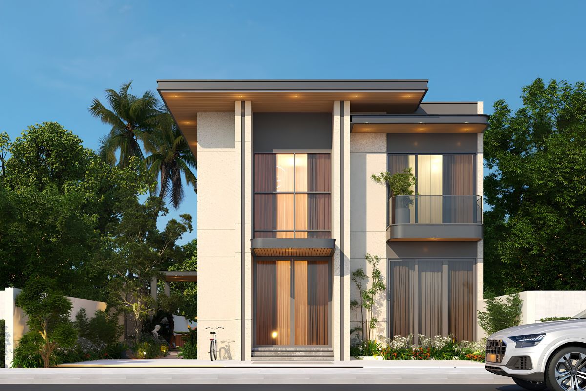 Giếng trời và khoảng thông tầng đưa ánh sáng vào giữa nhà, cải thiện chất lượng thiết kế biệt thự 2 tầng 100m2  (Ảnh: Sưu tầm)