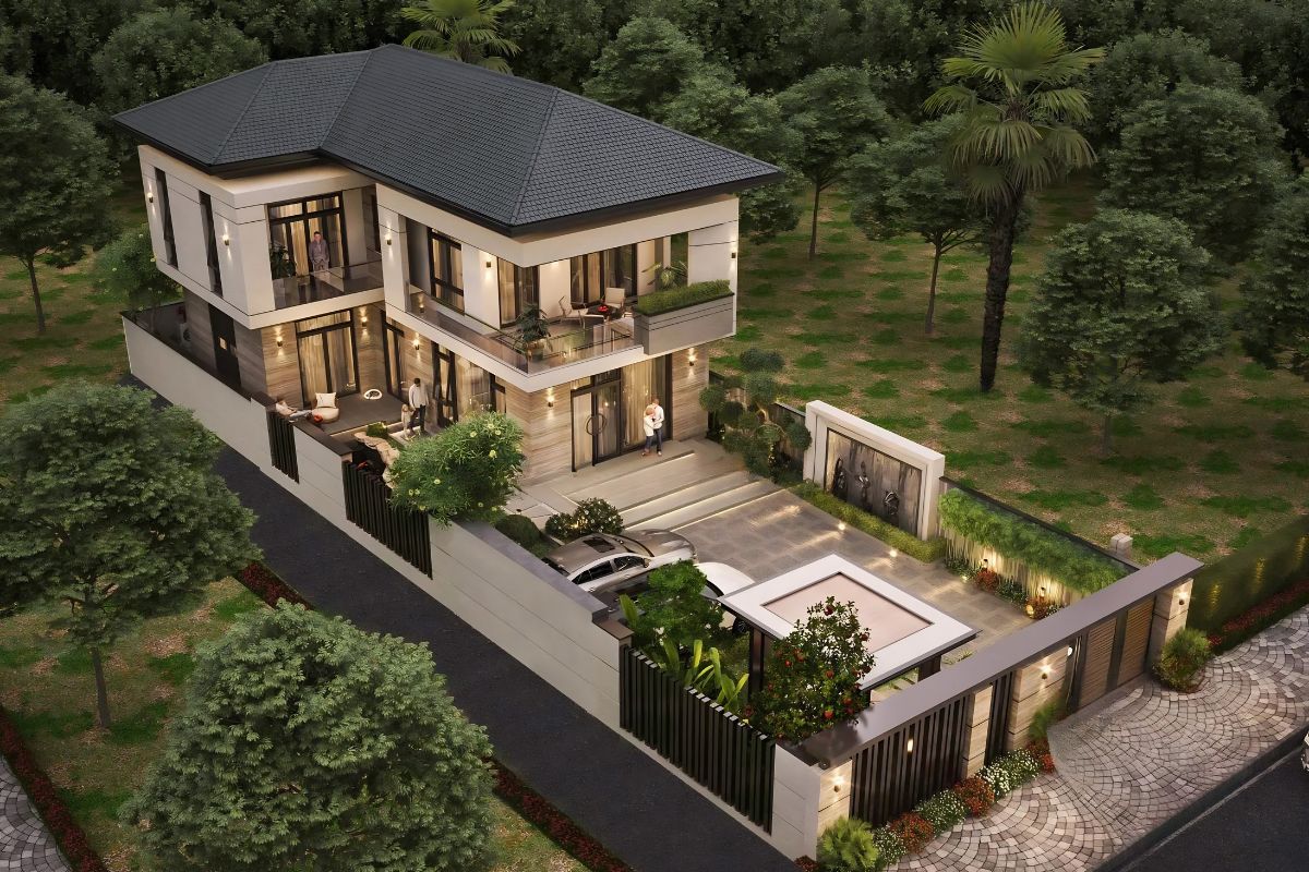 Biệt thự sân vườn 100m2 phù hợp khu đất rộng, cho phép tổ chức sân trước, lối bên hông và vườn sau  (Ảnh: Sưu tầm)