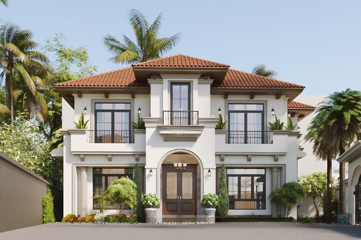 Biệt thự 2 tầng 3 gian phong cách Địa Trung Hải mang cảm giác nghỉ dưỡng, phóng khoáng và gần gũi thiên nhiên  (Ảnh: Sưu tầm)