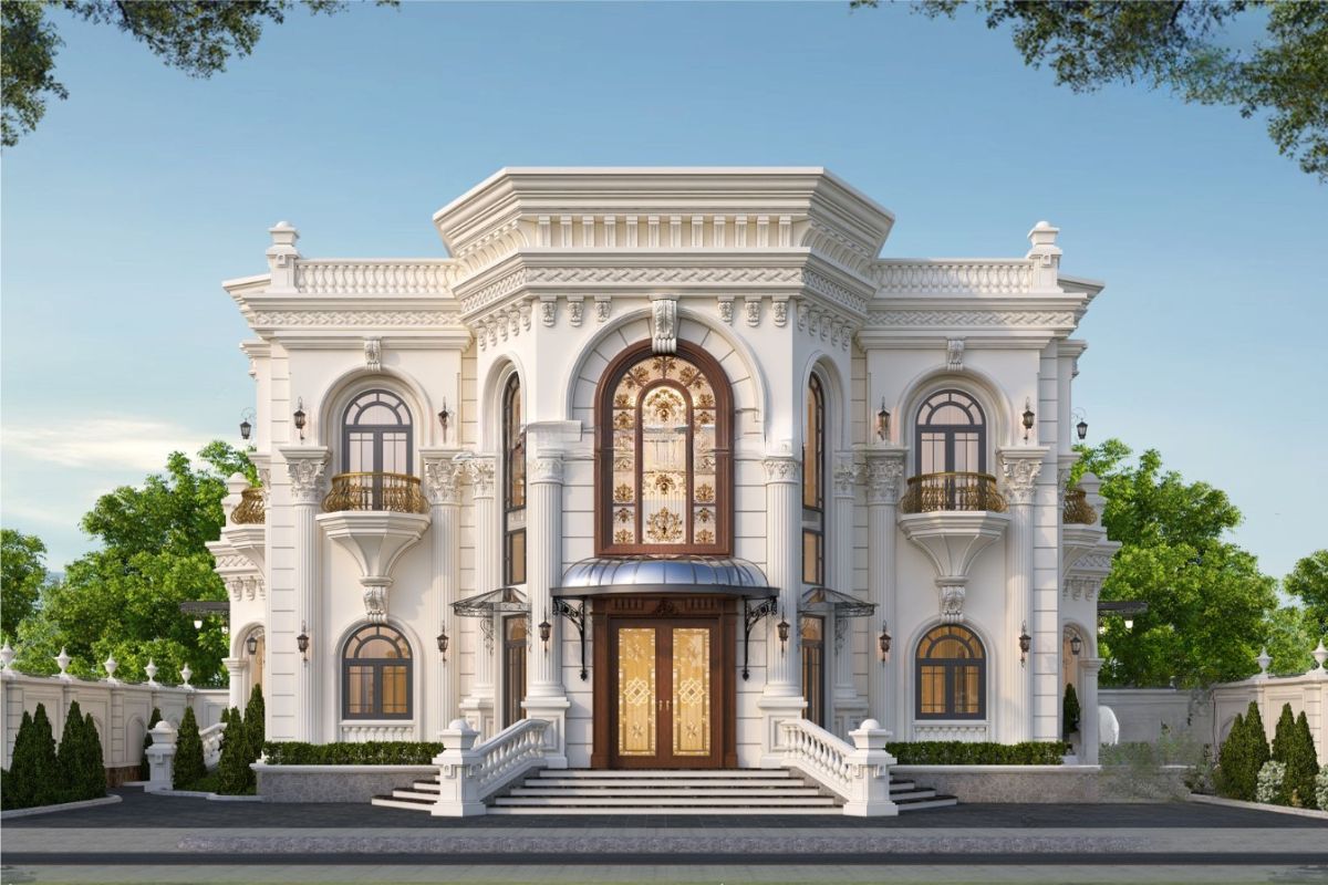Gam màu trắng, kem và ghi sáng giúp mẫu biệt thự 2 tầng châu Âu đẹp trở nên sang trọng, trang nhã và bền thẩm mỹ  (Ảnh: Sưu tầm)