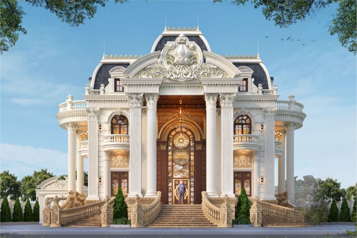 Mẫu biệt thự 2 tầng châu Âu đẹp phong cách cổ điển phù hợp với khu đất rộng, có sân vườn và khoảng lùi bề thế  (Ảnh: Sưu tầm)