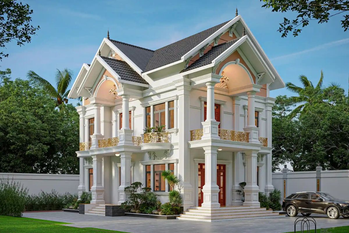 Biệt thự 2 tầng kiểu châu Âu mái Thái được yêu thích nhờ vẻ ngoài thanh thoát, sang trọng và phù hợp khí hậu Việt Nam  (Ảnh: Sưu tầm)
