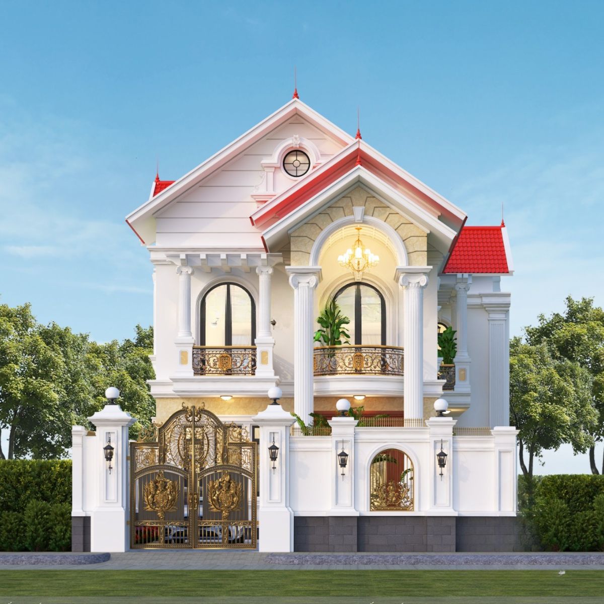 Nhà biệt thự 2 tầng kiểu châu Âu mái Thái là lựa chọn cân bằng giữa thẩm mỹ, công năng và chi phí thi công  (Ảnh: Sưu tầm)