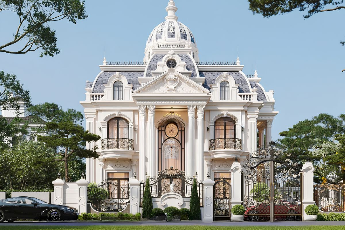 Hệ mái Mansard giúp mẫu biệt thự 2 tầng châu Âu đẹp có chiều cao ấn tượng và mặt tiền uy nghi  (Ảnh: Sưu tầm)