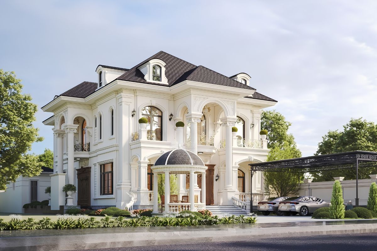 Nhà biệt thự 2 tầng kiểu châu Âu 5 phòng ngủ vừa đáp ứng nhu cầu sinh hoạt lớn, vừa giữ được vẻ bề thế và sang trọng đặc trưng  (Ảnh: Sưu tầm)