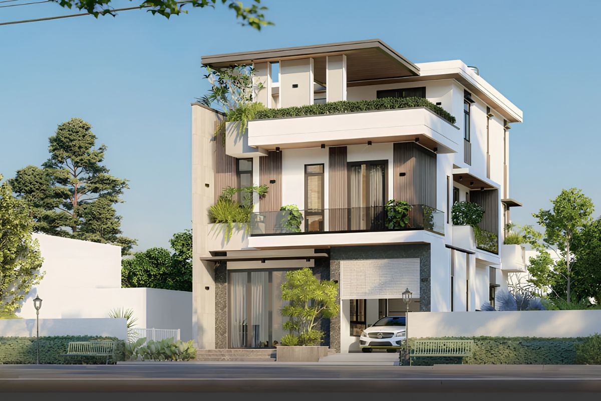 Biệt thự hiện đại 120m2 3 tầng mái bằng mang vẻ đẹp tối giản, trẻ trung và bền vững (Ảnh: Sưu tầm)