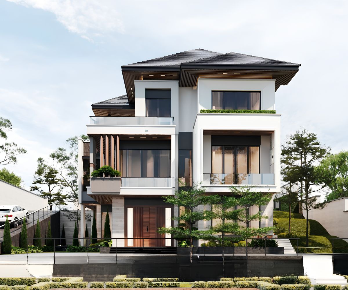 Biệt thự 3 tầng 120m2 mái Nhật sở hữu dáng mái cân đối, thanh lịch và phù hợp khí hậu Việt Nam (Ảnh: Sưu tầm)