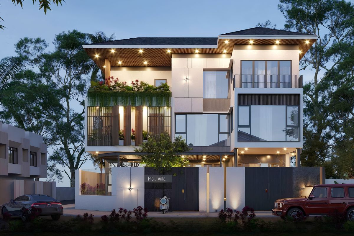 Mẫu biệt thự 3 tầng hiện đại 120m2 mái Nhật tạo vẻ ngoài bề thế nhưng không nặng nề (Ảnh: Sưu tầm)