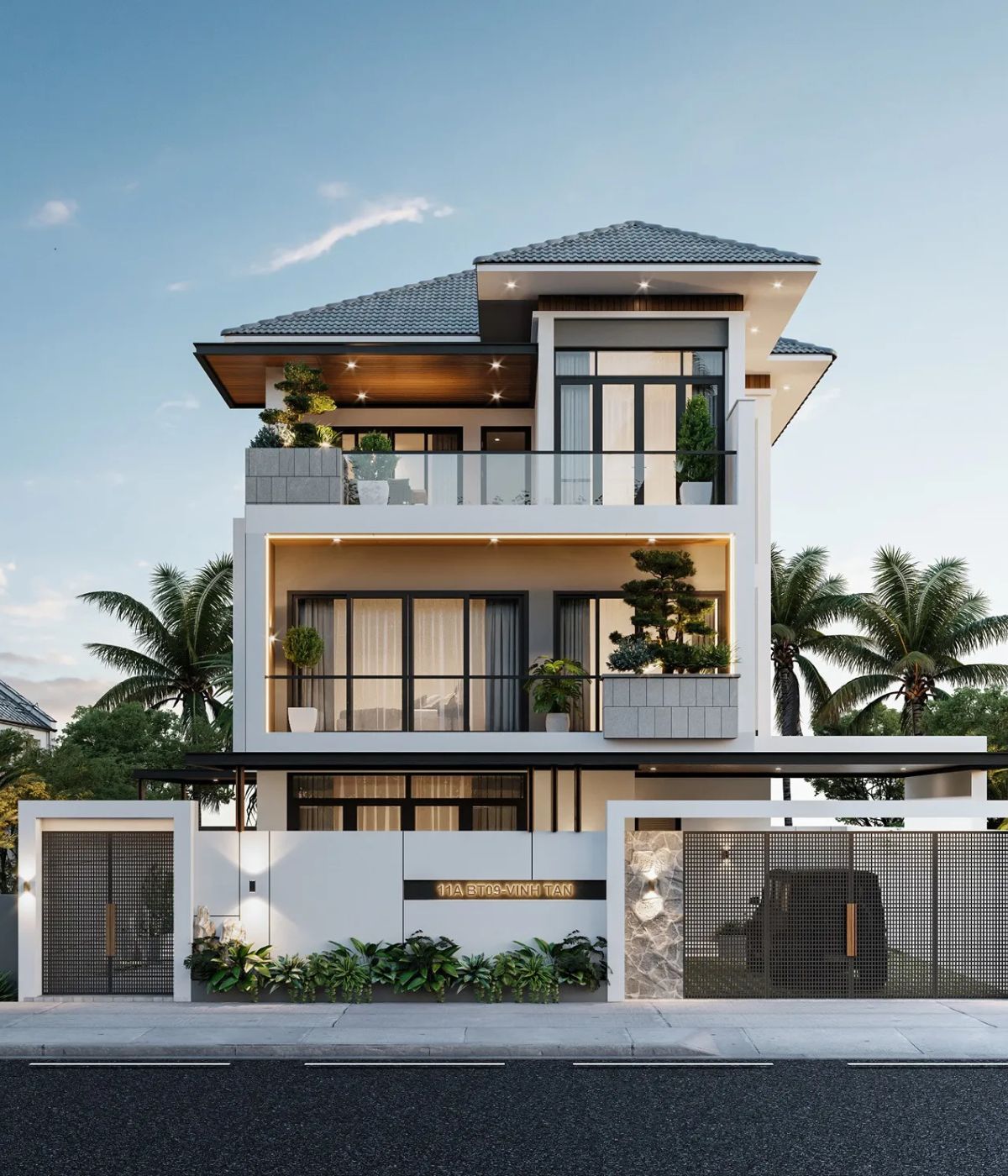 Biệt thự 3 tầng 120m2 đẹp với mái Nhật đua rộng, giúp che nắng và thoát nước hiệu quả (Ảnh: Sưu tầm)