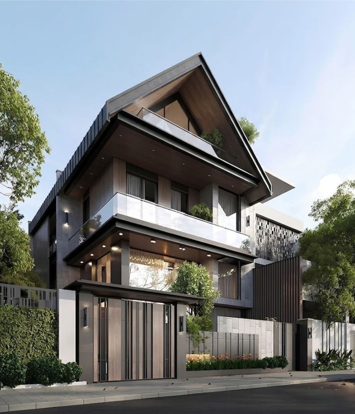 Nhà biệt thự 3 tầng 120m2 hiện đại mái Thái có khả năng thoát nước nhanh trong mùa mưa (Ảnh: Sưu tầm)