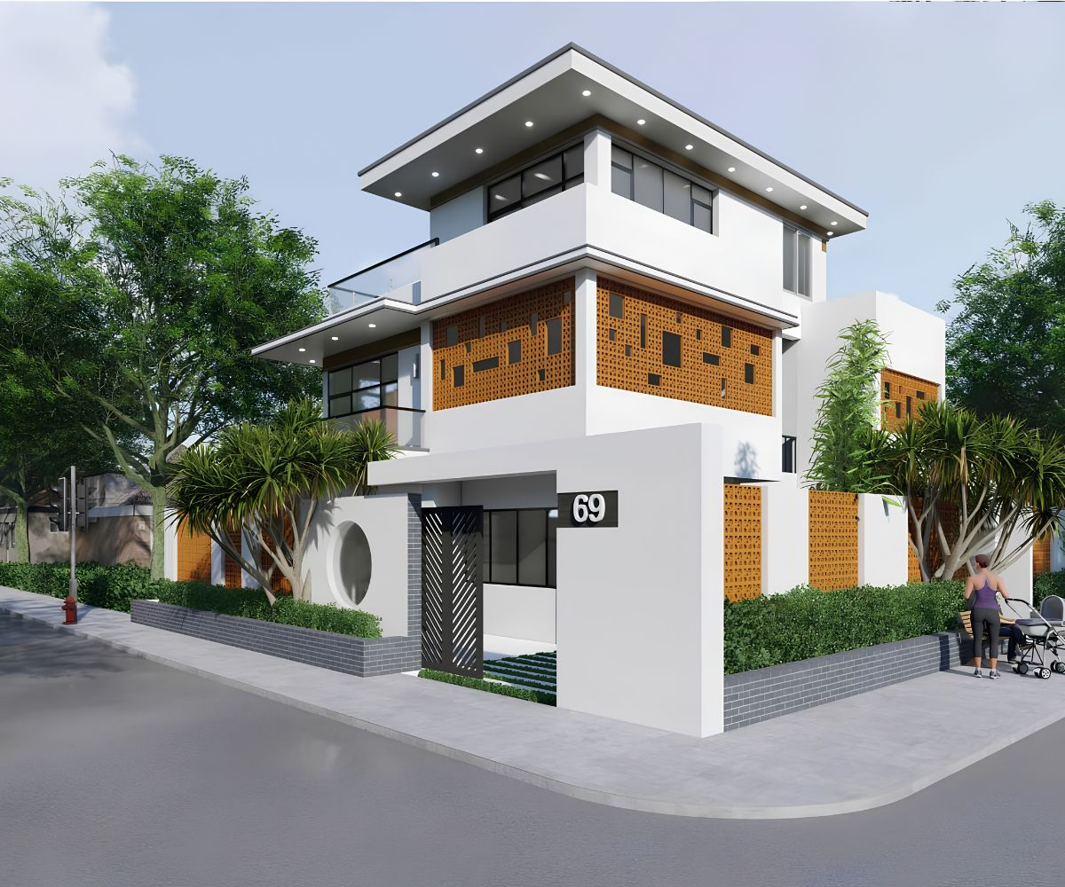 Biệt thự 3 tầng 120m2 lô góc khai thác hai mặt tiền để tăng ánh sáng và giá trị thẩm mỹ (Ảnh: Sưu tầm)