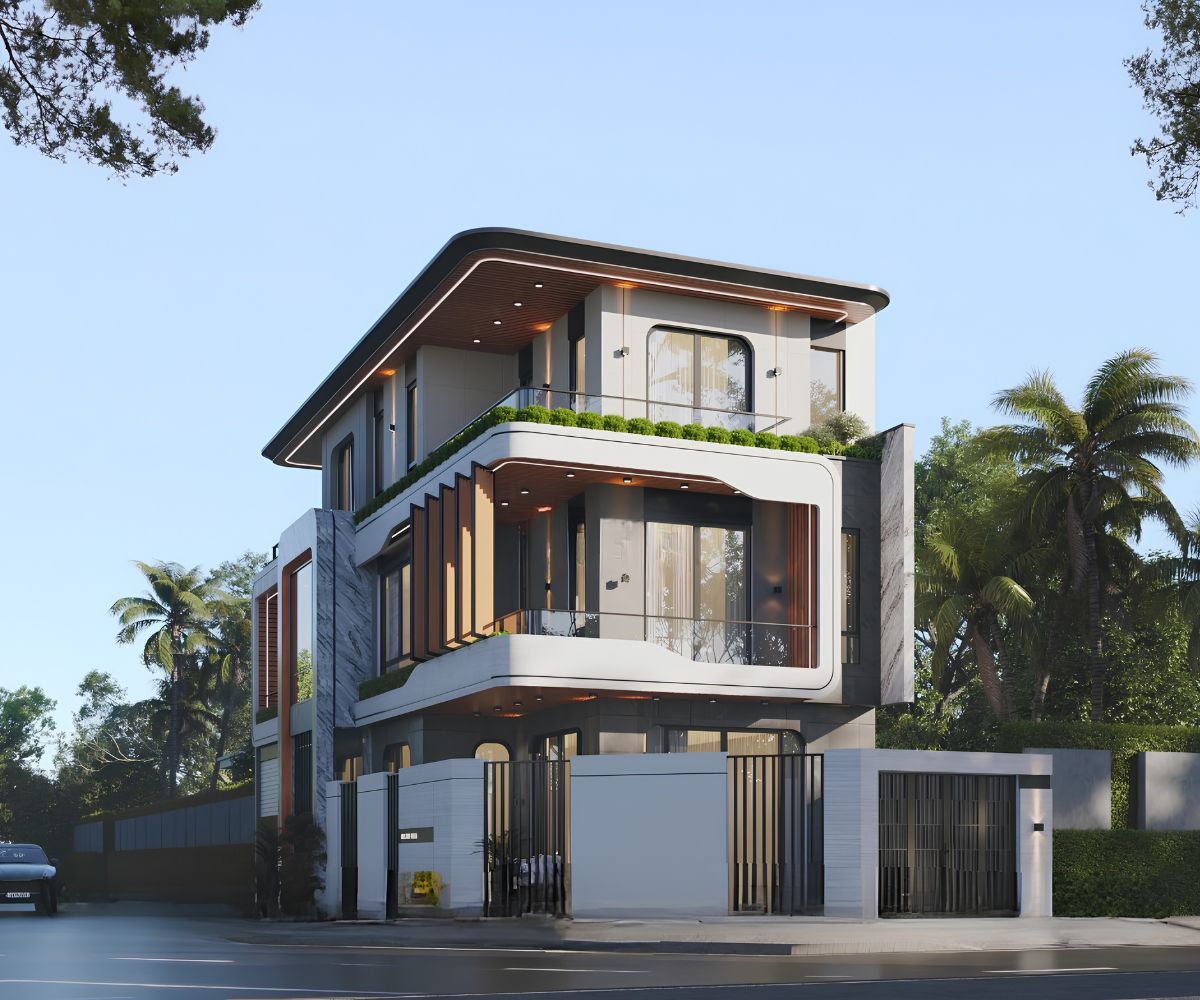 Thiết kế biệt thự 3 tầng hiện đại 120m2 hai mặt tiền tạo nhiều góc nhìn kiến trúc ấn tượng (Ảnh: Sưu tầm)