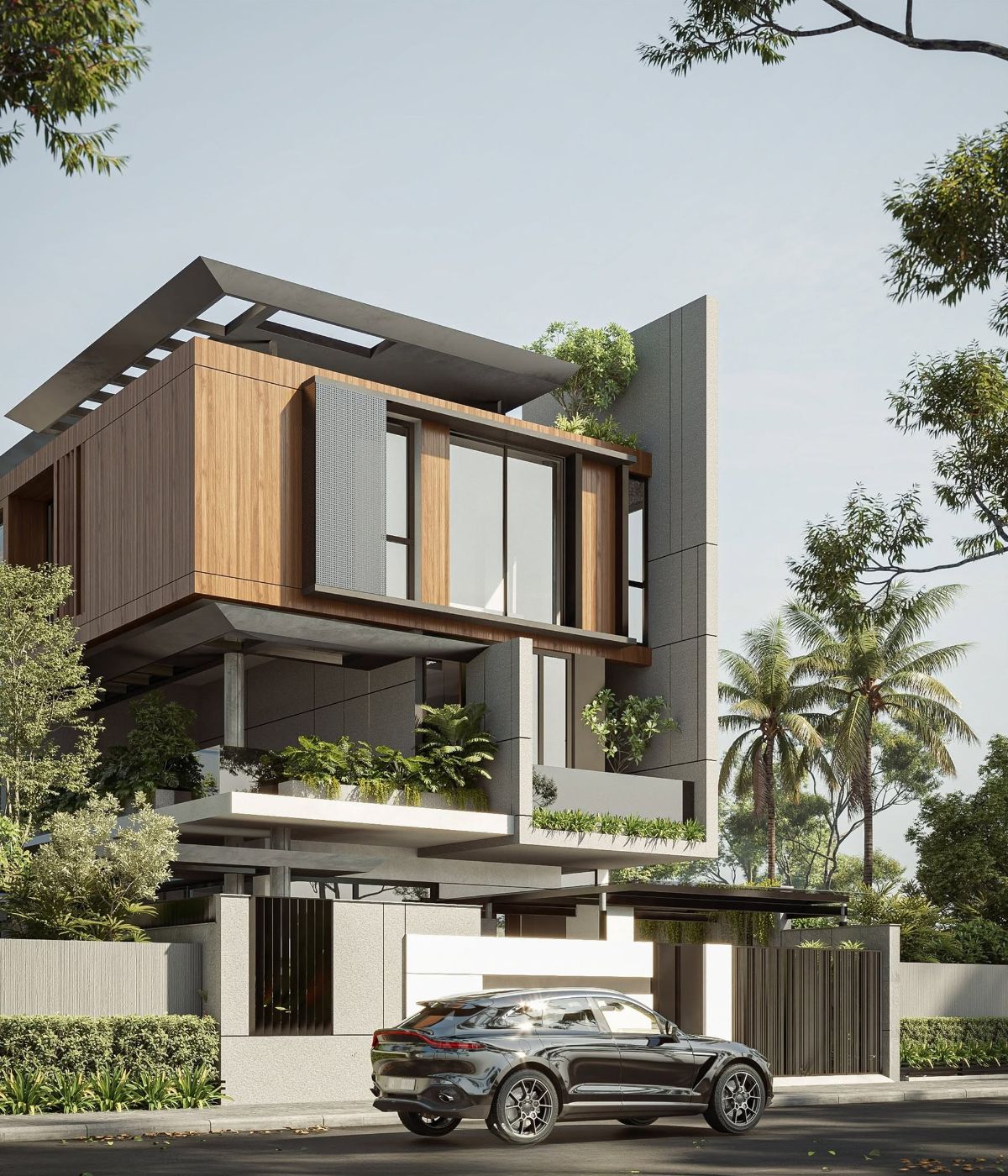 Mẫu biệt thự 3 tầng hiện đại 120m2 bố trí một phòng ngủ tầng một thuận tiện cho người cao tuổi(Ảnh: Sưu tầm)