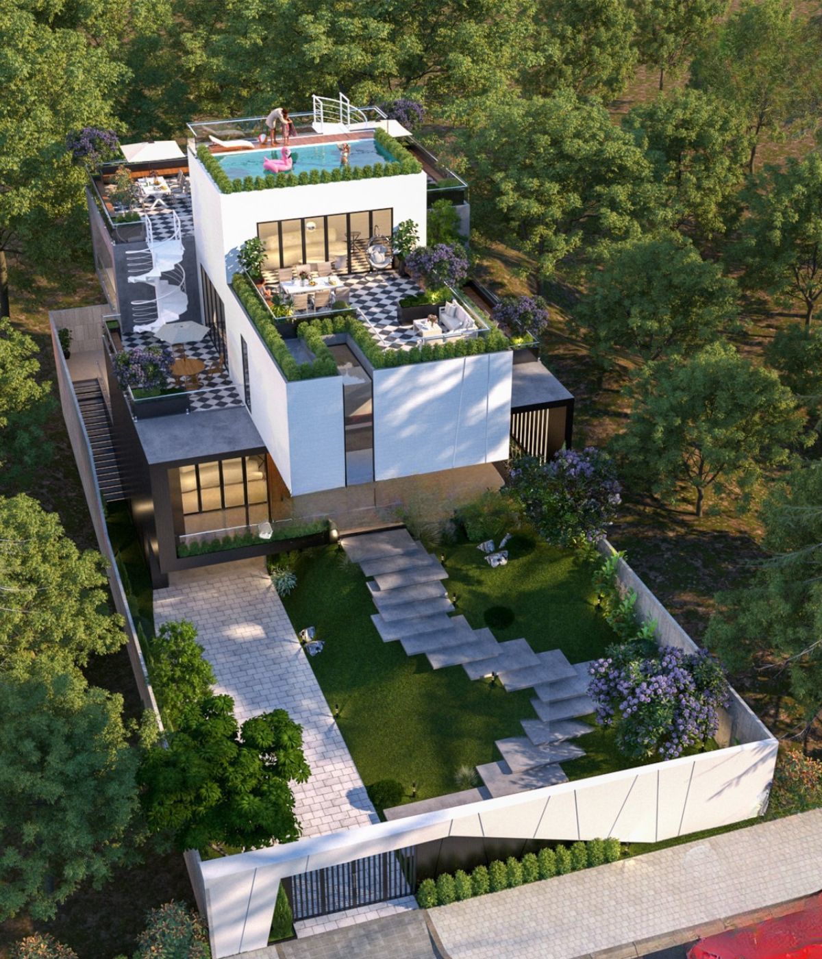 Biệt thự 3 tầng 120m2 có hồ bơi mang đến không gian sống thư giãn theo phong cách nghỉ dưỡng (Ảnh: Sưu tầm)