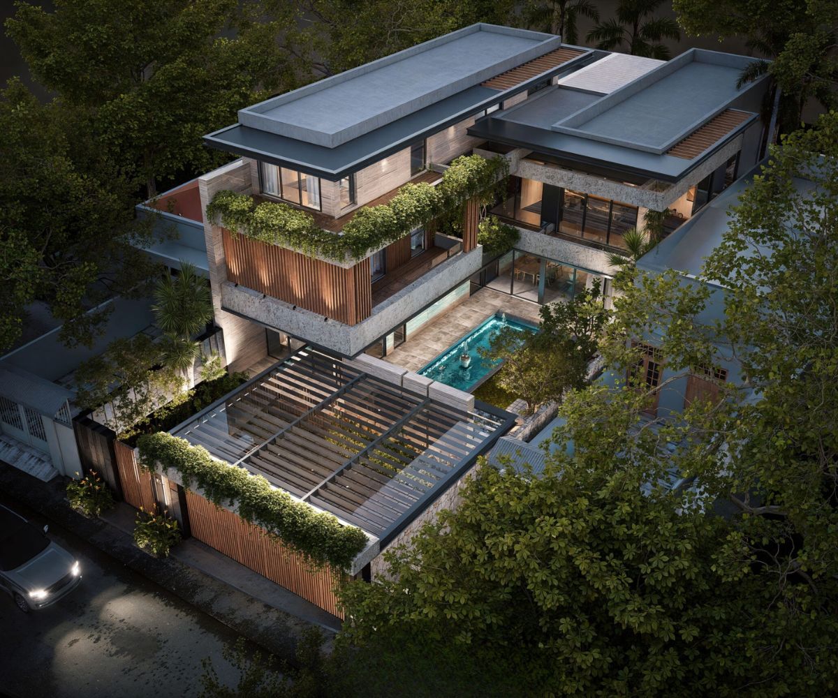 Mẫu biệt thự 3 tầng hiện đại 120m2 kết hợp hồ bơi và cảnh quan tạo điểm nhìn sinh động (Ảnh: Sưu tầm)