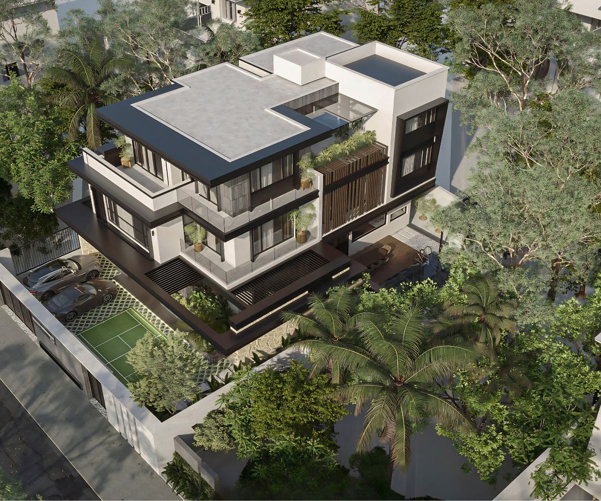 Thiết kế hồ bơi đồng bộ giúp biệt thự 3 tầng 120m2 đẹp, tiện nghi và giàu giá trị trải nghiệm (Ảnh: Sưu tầm)