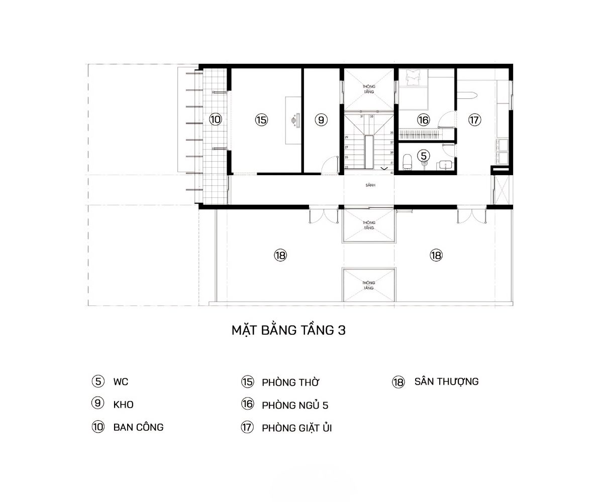 Tầng ba biệt thự 3 tầng hiện đại 120m2 bố trí phòng thờ, phòng làm việc và sân thượng thư giãn (Ảnh: Sưu tầm)