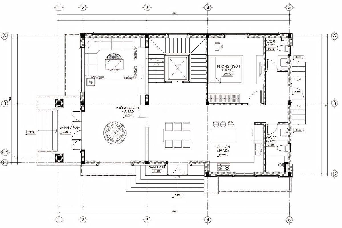 Tầng 1 của biệt thự 6 phòng ngủ nên ưu tiên phòng ông bà, phòng khách, bếp ăn và lối di chuyển thuận tiện  (Ảnh: Sưu tầm)