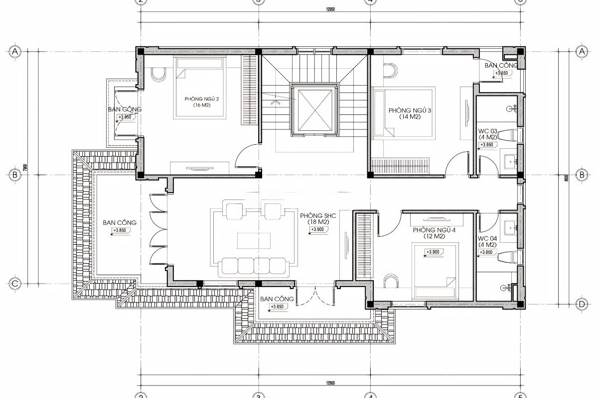 Tầng 2 là khu vực nghỉ ngơi chính của nhà biệt thự 3 tầng 6 phòng ngủ, thường gồm phòng Master, phòng con và sinh hoạt chung  (Ảnh: Sưu tầm)