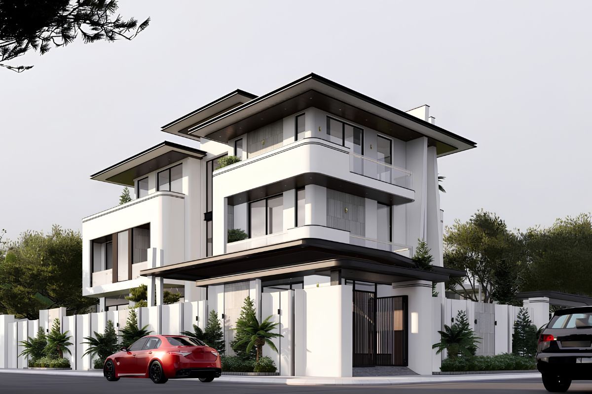 Biệt thự 3 tầng diện tích 8x12m sở hữu mặt tiền 8m cân đối, thuận lợi bố trí gara và khoảng thoáng (Ảnh: Sưu tầm)