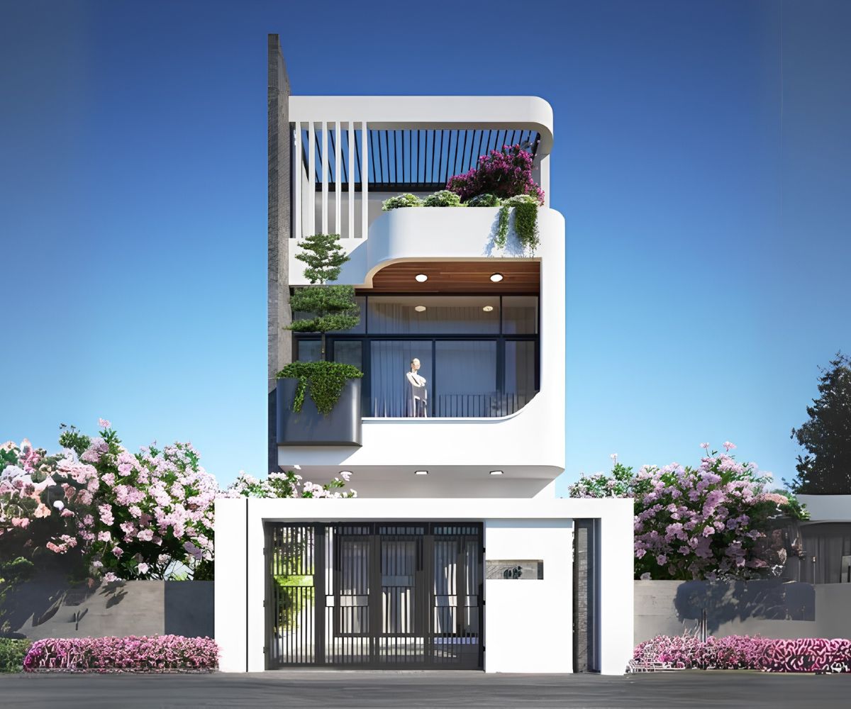 Biệt thự 3 tầng 8x12m hiện đại nổi bật với hình khối vuông vức và mặt tiền 8m khỏe khoắn (Ảnh: Sưu tầm)