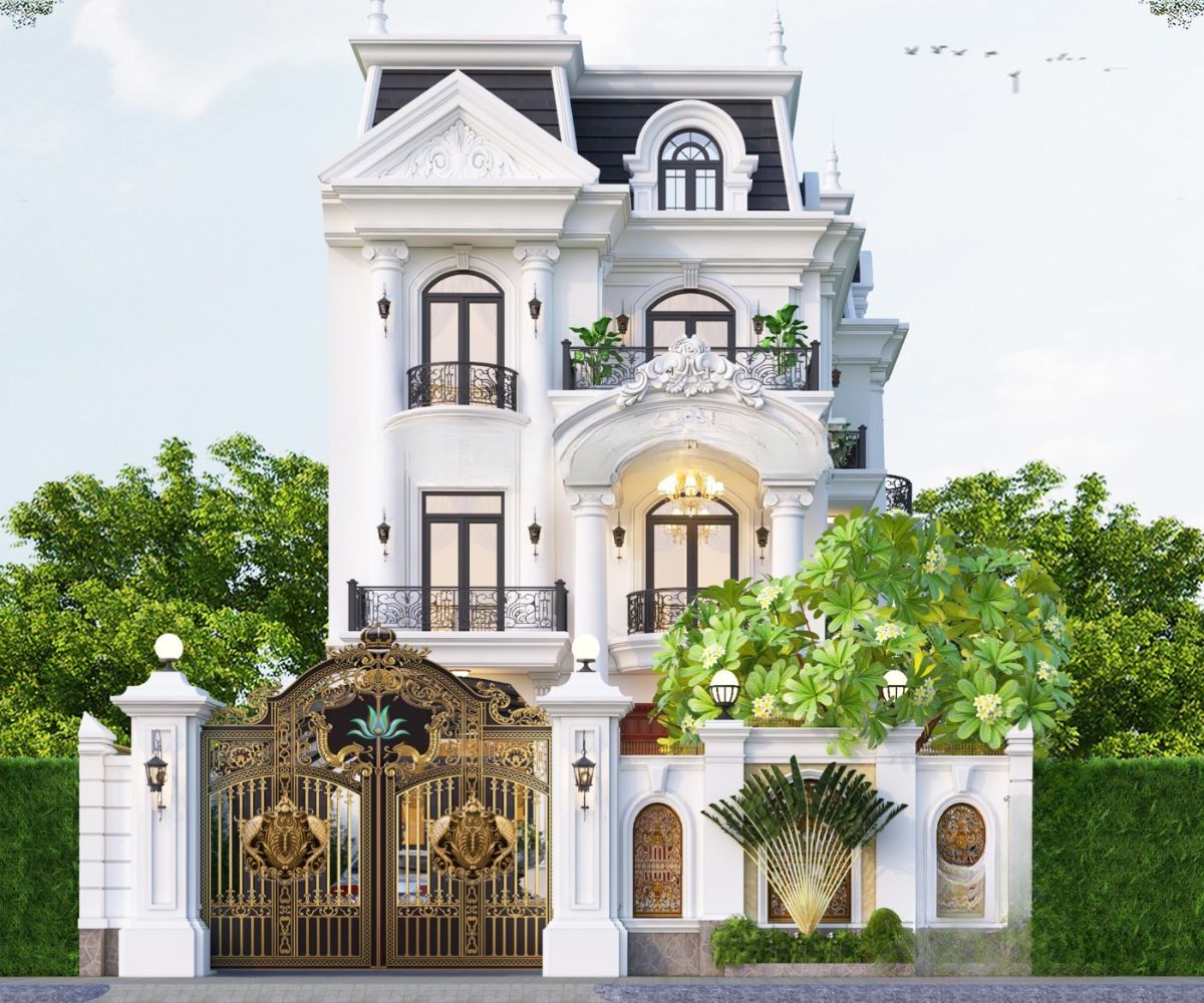 Gam trắng kem kết hợp mái sẫm màu làm nổi bật đường nét kiến trúc tân cổ điển trang nhã (Ảnh: Sưu tầm)