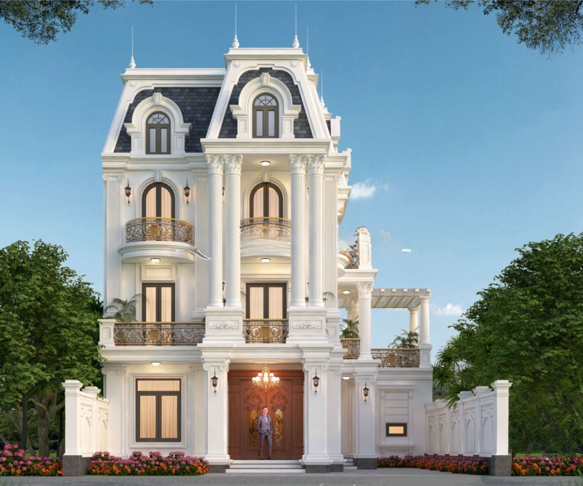 Cửa vòm, ban công bán nguyệt và lan can sắt tạo vẻ lãng mạn cho biệt thự 3 tầng 8x12m (Ảnh: Sưu tầm)