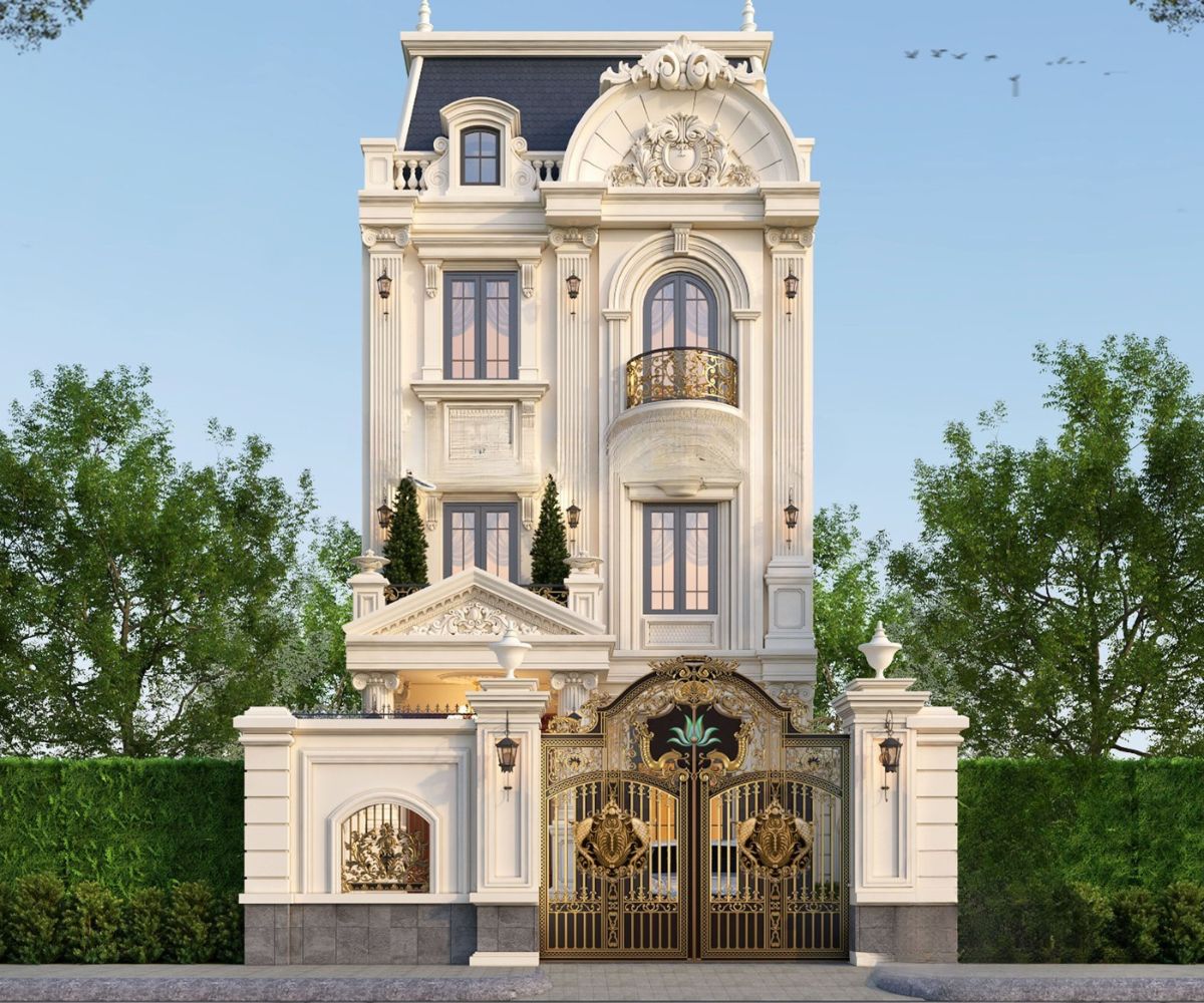 Mái Mansard giúp thiết kế biệt thự 3 tầng 8x12m kiểu Pháp thêm cao ráo, bề thế và khác biệt (Ảnh: Sưu tầm)