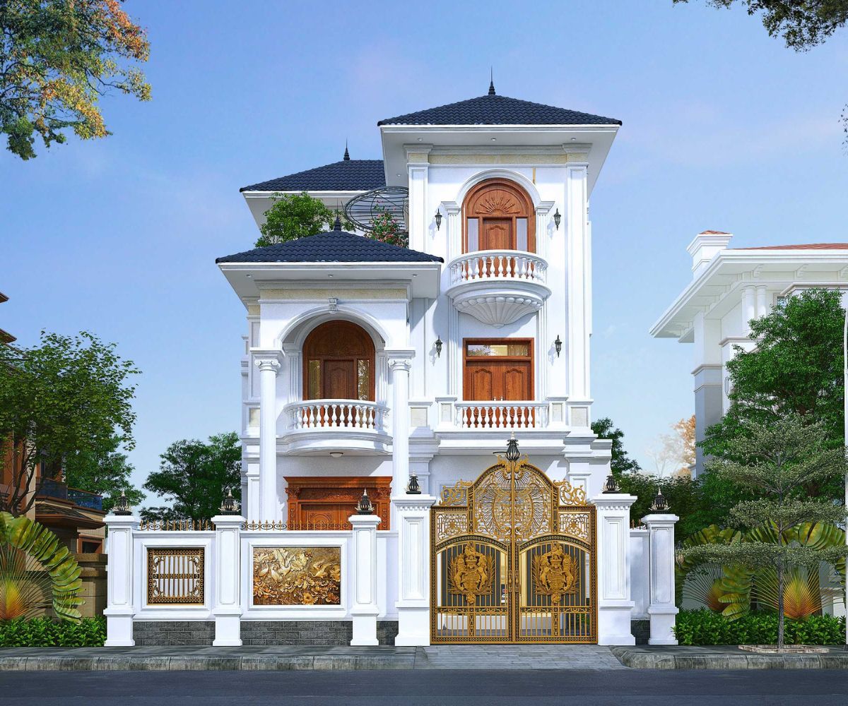 Mái ngói xanh than kết hợp tường sáng làm nổi bật vẻ trang nhã của biệt thự 3 tầng 96m² (Ảnh: Sưu tầm)