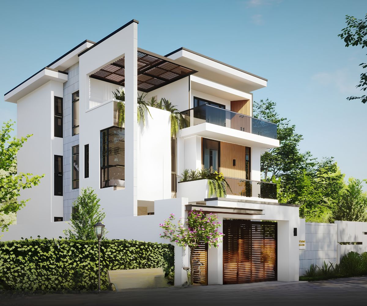 Mặt bằng biệt thự 3 tầng 8x12m có thể bố trí gara trong nhà hoặc tại khu vực sân trước (Ảnh: Sưu tầm)