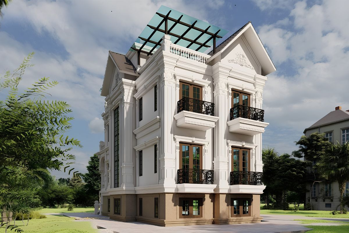 Biệt thự mái Thái có thang máy gây ấn tượng bởi hình thức bề thế và hệ mái cao nhiều lớp  (Ảnh: Sưu tầm)
