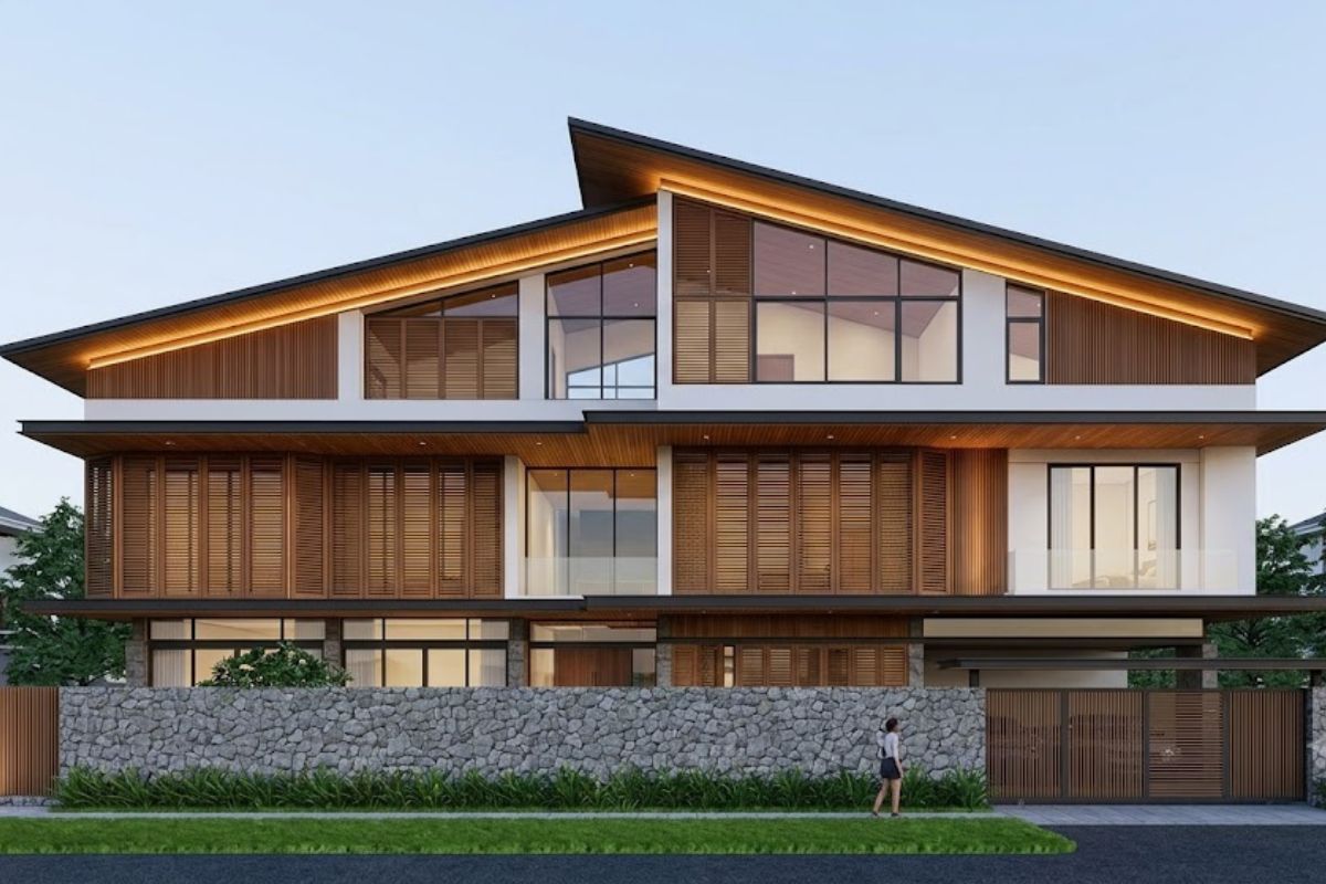 Những lớp mái dốc về hai phía giúp biệt thự 3 tầng mái lệch trở nên độc đáo, trẻ trung và ấn tượng hơn  (Ảnh: Sưu tầm)