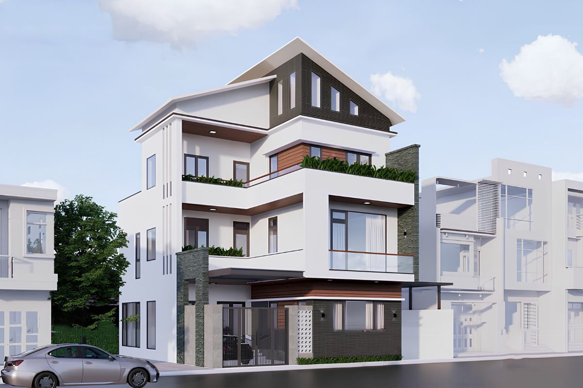 Khi được xử lý đúng tỷ lệ, biệt thự mái lệch đẹp so le sẽ tạo nên vẻ sang trọng mà không cần quá nhiều chi tiết trang trí  (Ảnh: Sưu tầm)