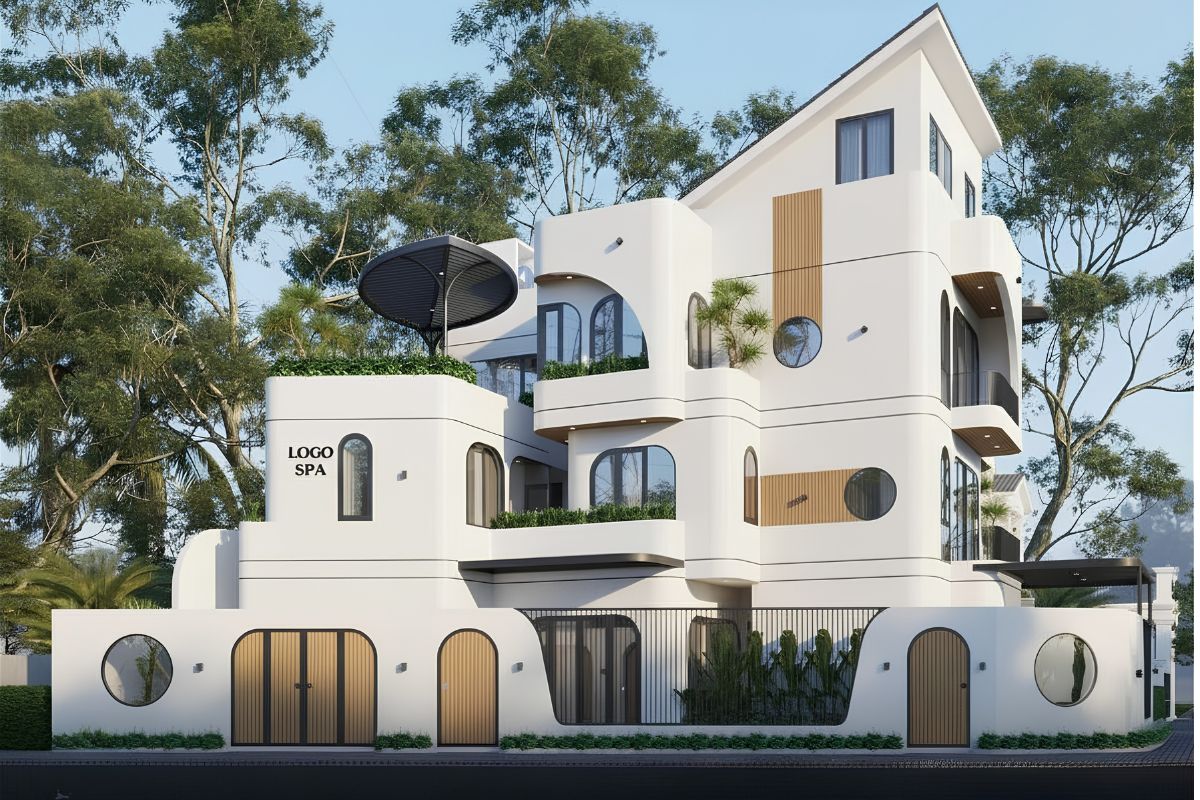 Biệt thự 3 tầng mái lệch hai mặt tiền là lựa chọn phù hợp cho lô đất góc, vừa để ở vừa khai thác kinh doanh  (Ảnh: Sưu tầm)