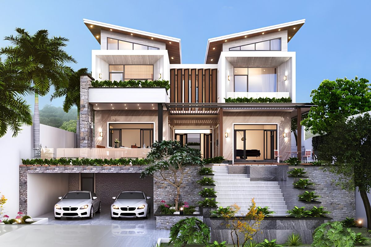 Đây là mẫu biệt thự mái lệch đẹp dành cho gia chủ yêu thích phong cách sống tiện nghi, thư giãn và khác biệt (Ảnh: Sưu tầm)