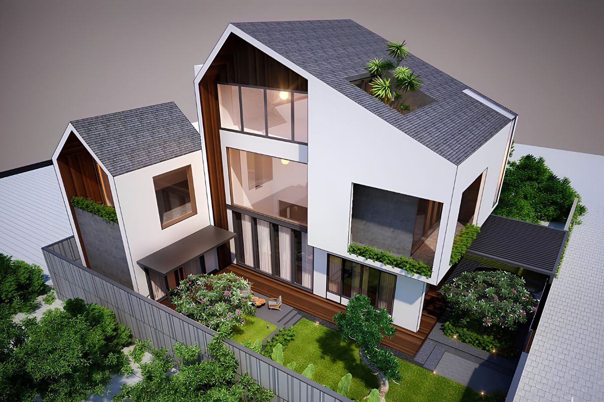 Với bố cục linh hoạt, mẫu biệt thự 3 tầng mái lệch đẹp này phù hợp với cả đất phố rộng và đất vườn (Ảnh: Sưu tầm)