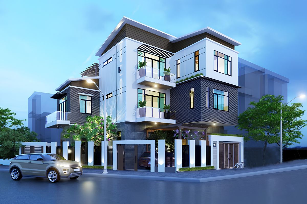 Dáng chữ L giúp biệt thự sân vườn 3 tầng tăng diện tiếp xúc với ánh sáng, gió trời và cảnh quan xung quanh  (Ảnh: Sưu tầm)