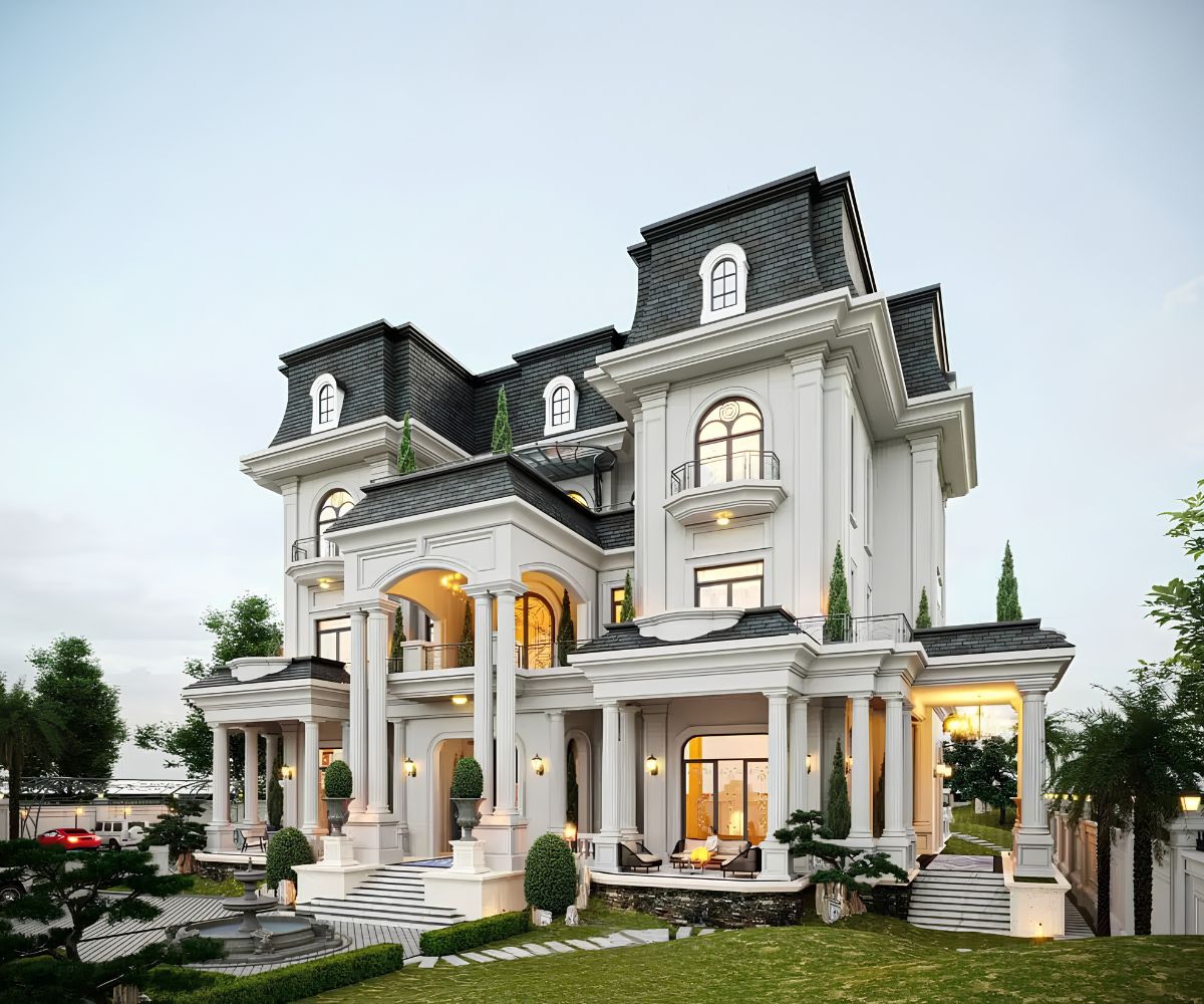 Mái xanh than kết hợp mặt tiền trắng kem tôn lên vẻ quyền quý của kiến trúc tân cổ điển  (Ảnh: Sưu tầm)